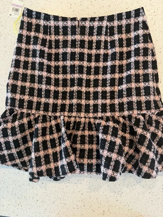 CeCe Rich Black and Pink Checked Ruffle Hem Skirt 6 - Picture 5 of 5